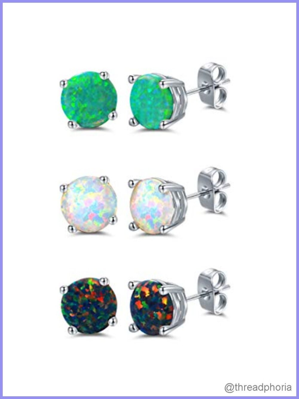 18K White Gold Plated Created Opal Stud Earrings 3 Pack Set